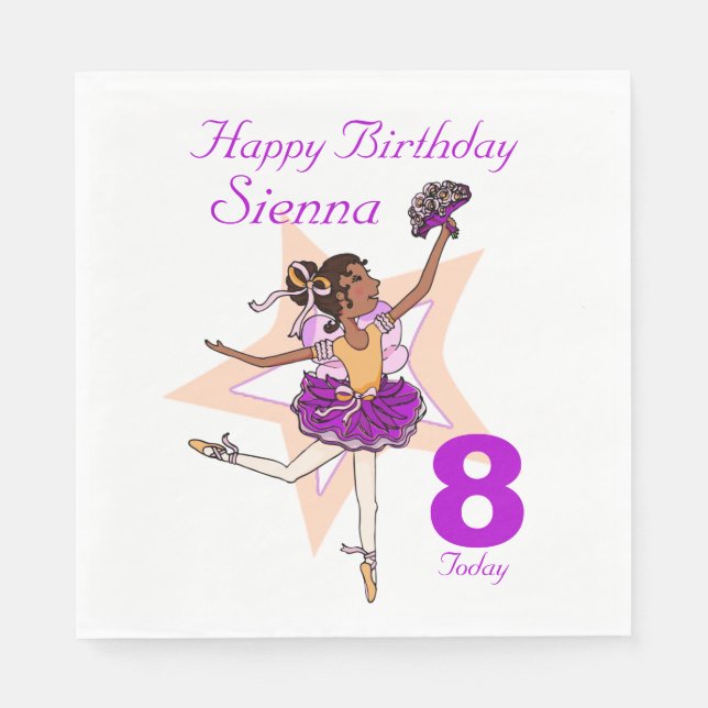 Benannte Ballerina Mädchen 8. Geburtstag Serviette (Vorderseite)