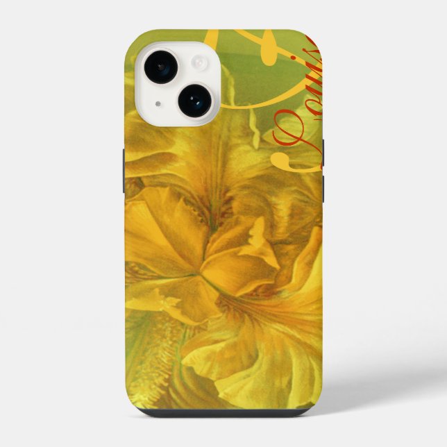 Benannte Iris-Blumen-Gelb-Kunst  iPhone Hülle (Rückseite)