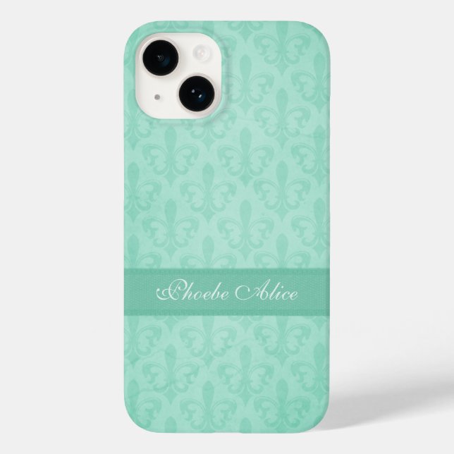 Benannte Lilie Damask Minze grün Case-Mate iPhone Hülle (Rückseite)