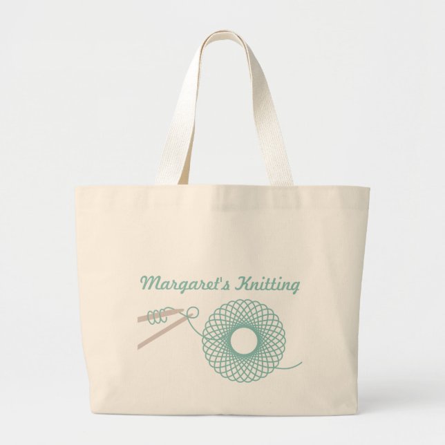 Benannte Stricktasche aus dunklem aquamarinem Stof Jumbo Stoffbeutel (Vorne)