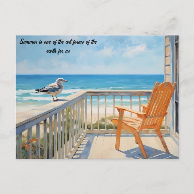 Bench Beach Bird im Sommer Postkarte (Vorderseite)