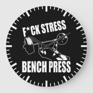 BENCH PRESS, F*CK STRESS - Workout Motivierend Große Wanduhr