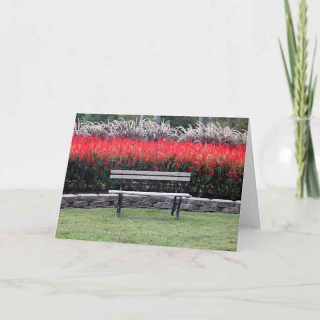 Bench Red Floral Foto Karte (Vorderseite)