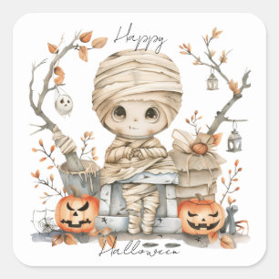 Benchbound Boo - Mummy in Lantern Grove Quadratischer Aufkleber