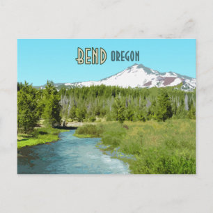 Bend Oregon Berg Fluss Wald Vintage Postkarte