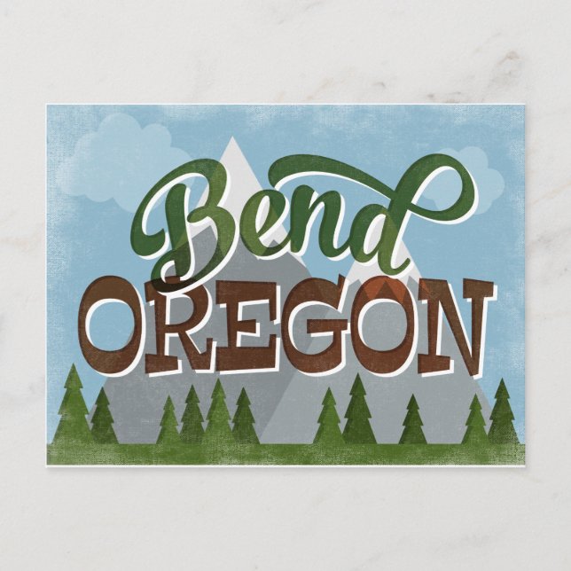 Bend Oregon Fun Retro Snowy Mountains Postkarte (Vorderseite)