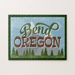 Bend Oregon Fun Retro Snowy Mountains Puzzle