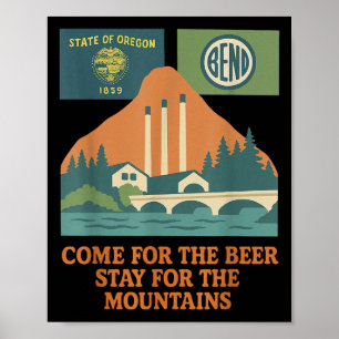 Bend Oregon Retro-Vintage Berge und Hütten; Bier f Poster
