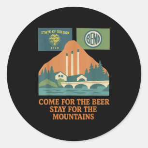 Bend Oregon Retro-Vintage Berge und Hütten; Bier f Runder Aufkleber