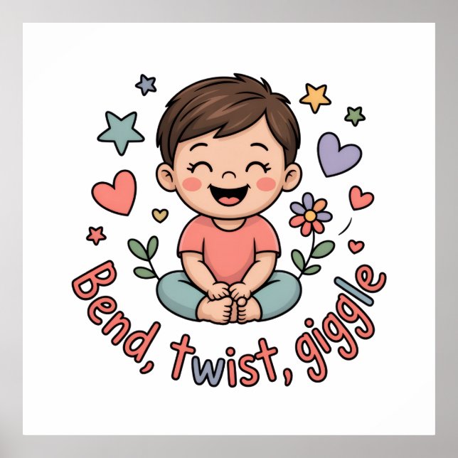 Bend twist giggle cute yoga kid poster (Vorne)