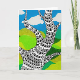 Bendy Tree Design Clouds Grassy Landscape Card Karte