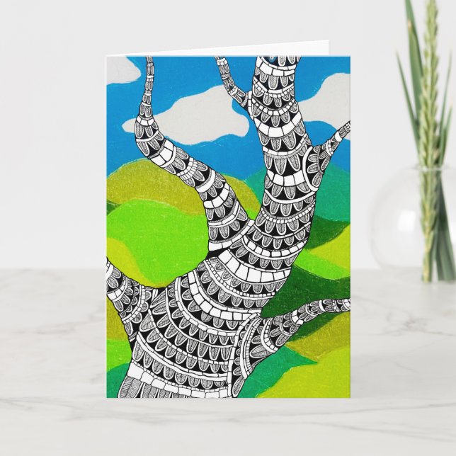 Bendy Tree Design Wolken Landschaft mit Gras Karte (Vorderseite)