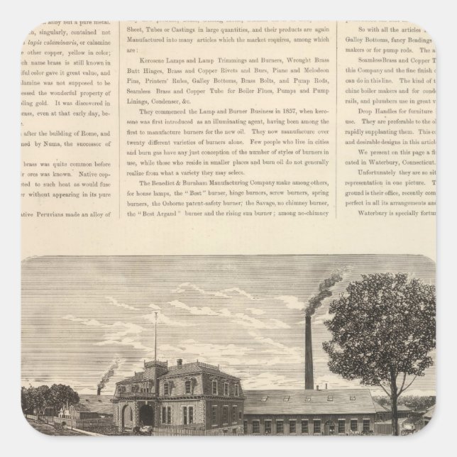 Benedict und Burnham Manufacturing Company Quadratischer Aufkleber (Vorderseite)