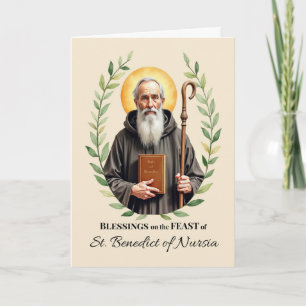 Benedikt von Nursia Feast Day Leafy Wreath Karte