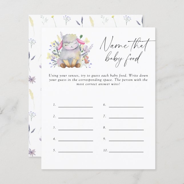 Benennen Sie das Baby Food Dusche Spiel - Baby Lam (Vorne/Hinten)