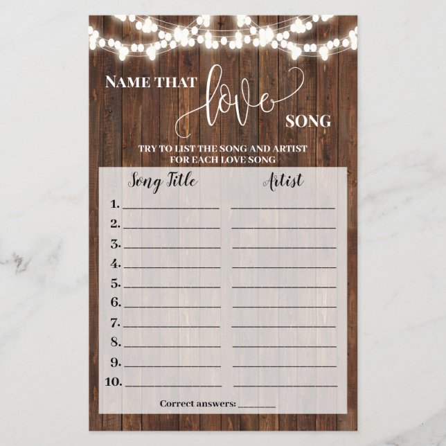 Benennen Sie die Liebe Song Dusche Western Game Ca Flyer (Vorne)