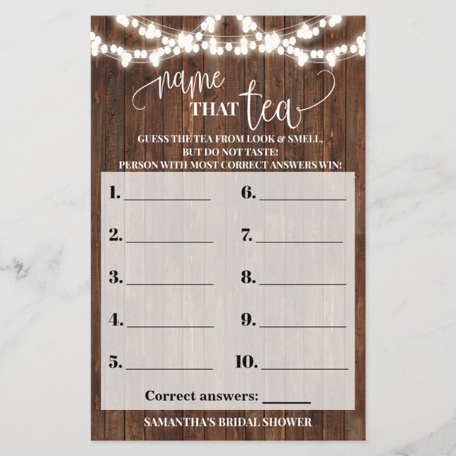 Benennen Sie die Tee-Western-Brautparty-Spielkarte Flyer (Vorne)