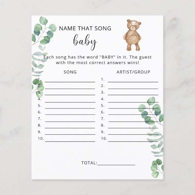 Benennen Sie dieses Lied Bären-Baby-Duschspiel (Vorderseite)