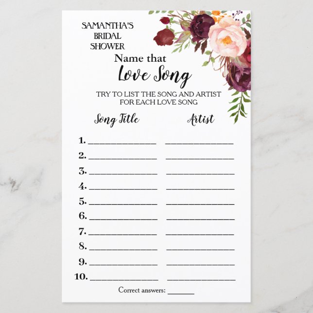 Benennen Sie dieses Lied Brautparty englisch Spani (Vorderseite)