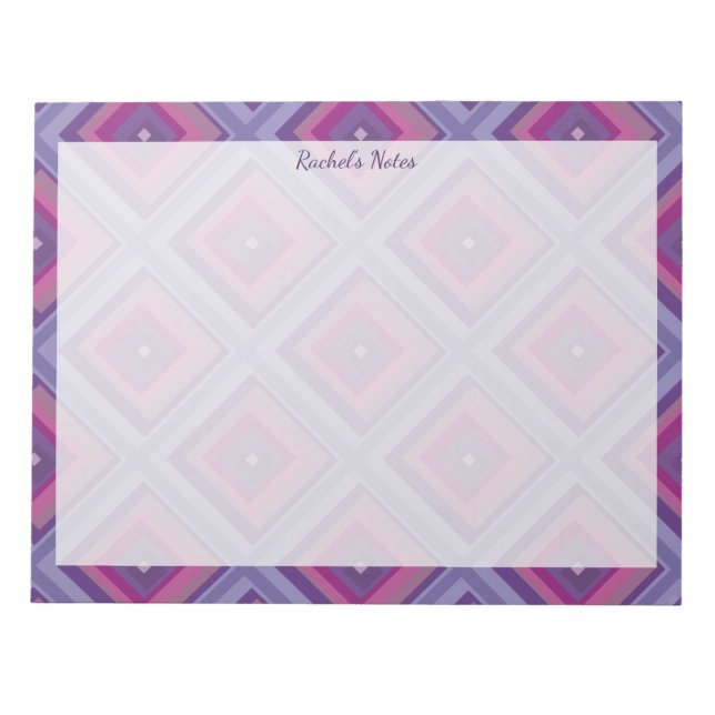 Benennen Sie Lila Pink Diamond Muster Quadrate Sch Notizblock (Vorderseite)