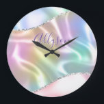 Benennen Sie Lila Skript, Iridescent Wave. Große Wanduhr<br><div class="desc">Personalisieren Sie Ihren Namen in Lila Skript auf dem Hintergrund des Glitzer Iridescent Wave. Klicken Sie auf "Anpassen",  um Farben und Stile zu ändern.</div>