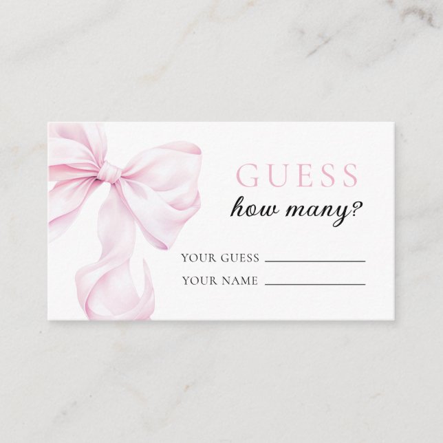 Benennen Sie viele Guess Cards Bow Baby Dusche Begleitkarte (Vorderseite)