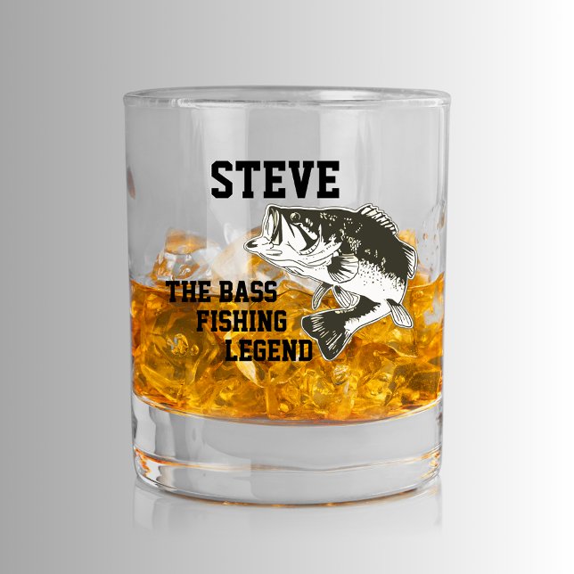Benennung Bass Largemouth Bass Legende Sport Whiskyglas (Personalized Bass Fishing Whiskey Glass. The bass fishing legend!)