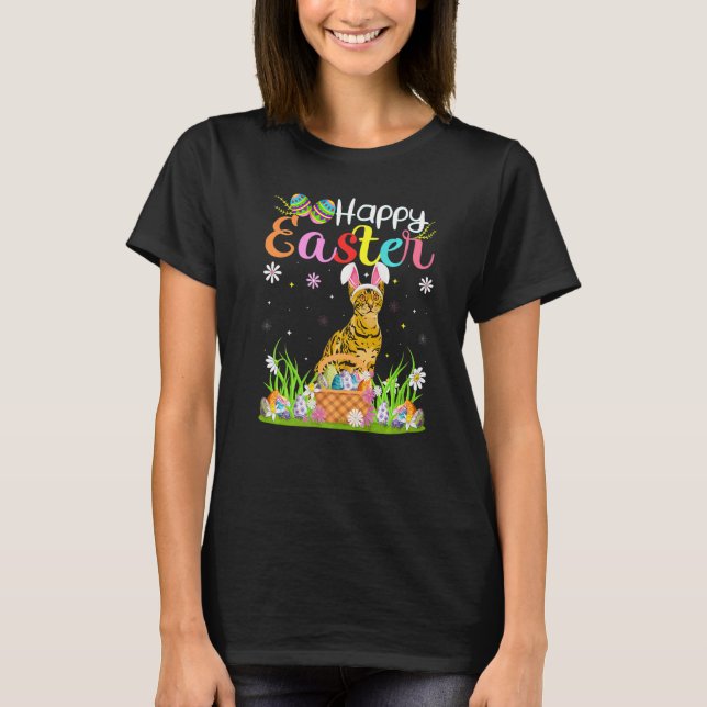 Bengal Cat Bunny Egg Hunting Bengal Cat Happy East T-Shirt (Vorderseite)