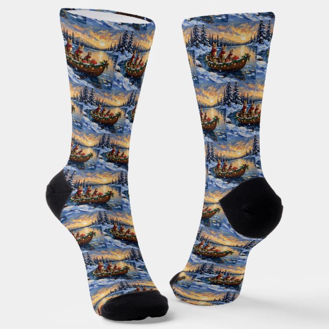 Bengal Cat Christmas Boat Holiday Socken (Gewinkelt)