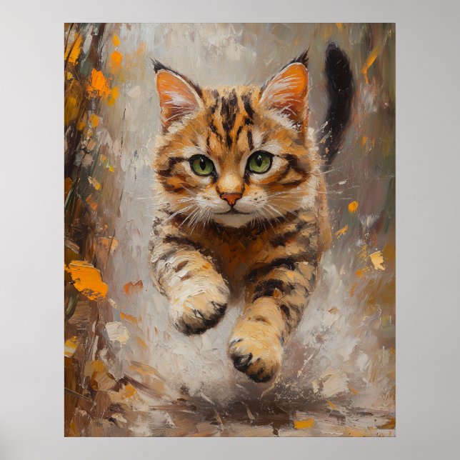Bengal Cat Leaping Through Autumn Whispers Poster (Vorne)