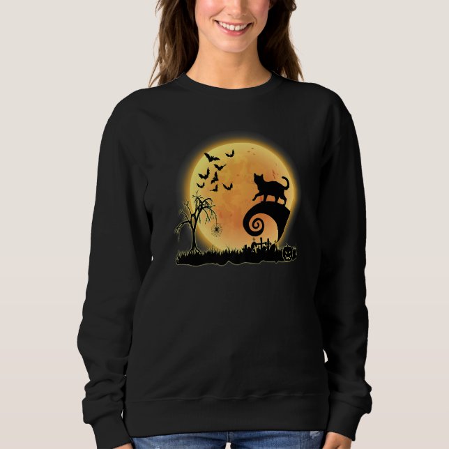 Bengal Cat Scary And Moon  Kitty Halloween Costume Sweatshirt (Vorderseite)