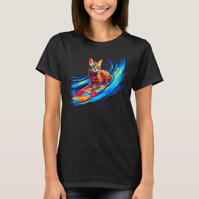 Bengal Cat Surfing T-Shirt (Vorderseite)