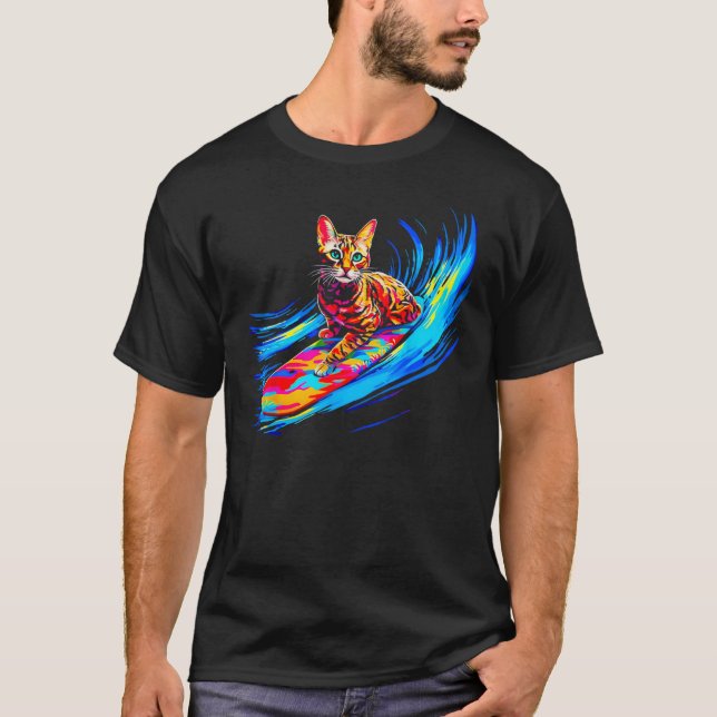 Bengal Cat Surfing T-Shirt (Vorderseite)
