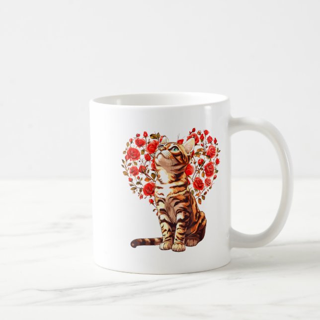 Bengal Cat Valentines Day Floral Heart Design For  Kaffeetasse (Rechts)