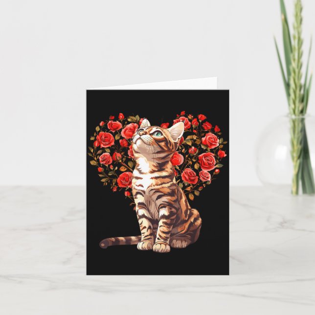 Bengal Cat Valentines Day Floral Heart Design For  Karte (Vorderseite)