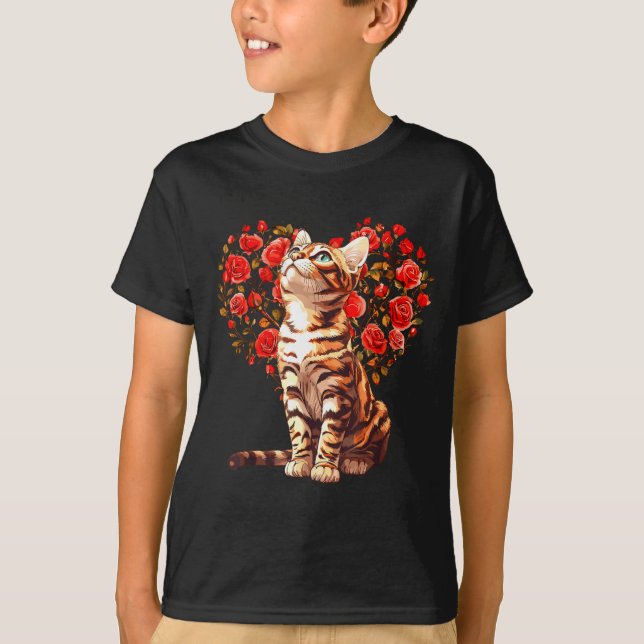 Bengal Cat Valentines Day Floral Heart Design For  T-Shirt (Vorderseite)