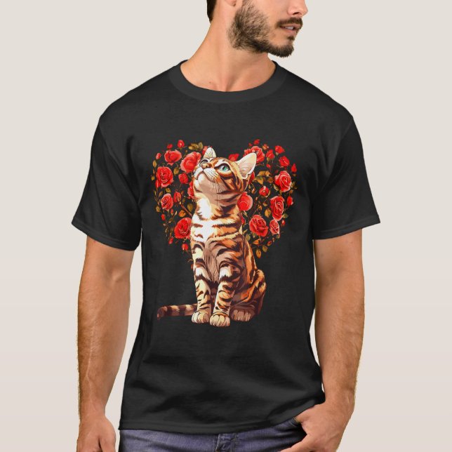 Bengal Cat Valentines Day Floral Heart Design For  T-Shirt (Vorderseite)