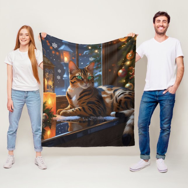 Bengal Cat With Christmas Lights Holiday Fleecedecke (Beispiel)