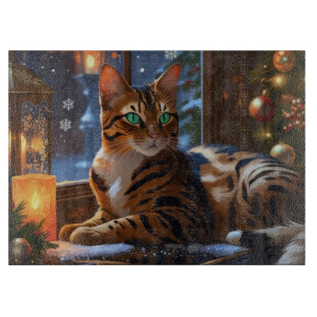Bengal Cat With Christmas Lights Holiday Schneidebrett (Vorderseite)