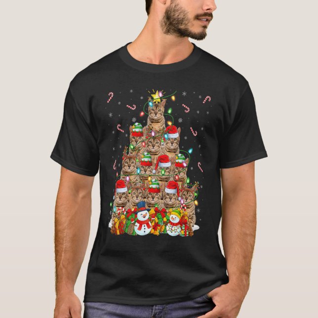 Bengal Cat Xmas Lighting Tree Santa Bengal Cat Chr T-Shirt (Vorderseite)