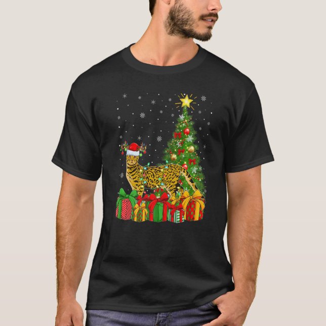 Bengal Cat  Xmas Lights Santa Bengal Cat Christmas T-Shirt (Vorderseite)