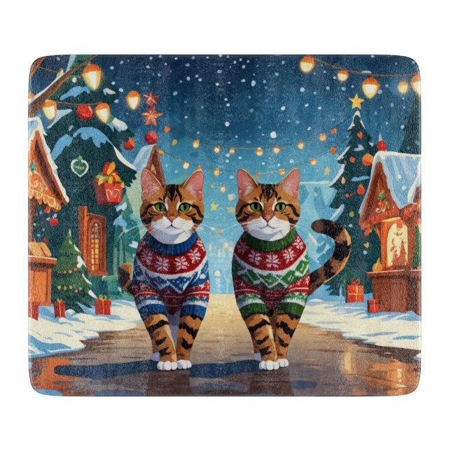 Bengal Cats Christmas Snow Holiday Schneidebrett (Vorderseite)