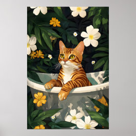 Bengal Im Badewannenposter, Lustiges Katzenposter, Poster