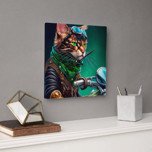 Bengal-Katze fährt Fahrrad am St. Patrick's Day Quadratische Wanduhr