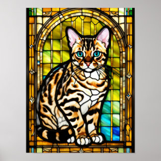 Bengal-Katze Glasmalerei-Porträtkunst Poster