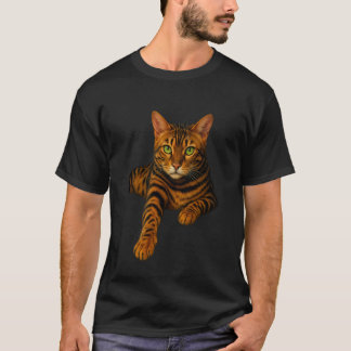 Bengal-Katze Grüne Augen Realistisches Porträt Fel T-Shirt