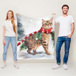 Bengal-Katze im Schnee Weihnachten  Fleecedecke