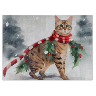 Bengal-Katze im Schnee Weihnachten Schneidebrett