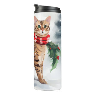 Bengal-Katze im Schnee Weihnachten  Thermosbecher