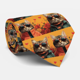 Bengal-Katze mit Herzrosen zum Valentinstag Krawatte